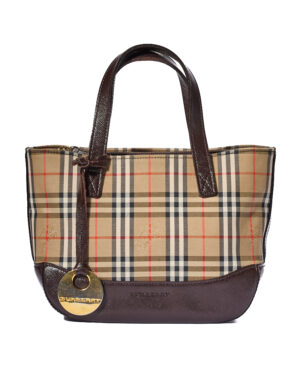 Burberry Tote Small Check Saffiano Marrone
