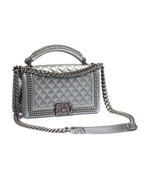 Chanel Boy Medium Top Handle Chain Perla Grigia