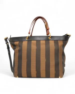 Fendi Shopper Striped Large Canvas Tabacco