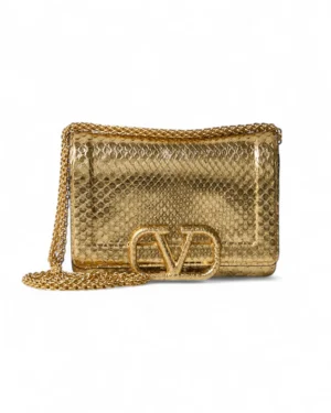 Valentino Pochette Vlogo Small Pitone Oro