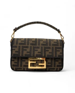 Fendi Baguette Mini Chain FF Logomania Marrone
