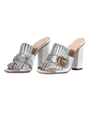 Gucci Sandalo GG Marmont Frangia Argento