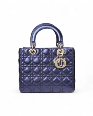 Dior Lady Medium Cannage Metallizzato Blu