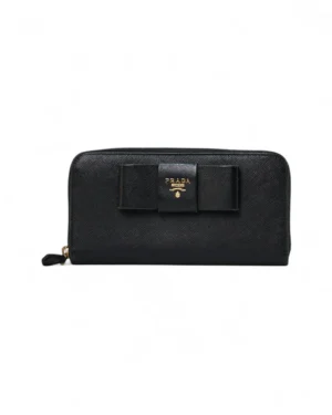 Prada Portafoglio Zip Fiocco Saffiano Nero