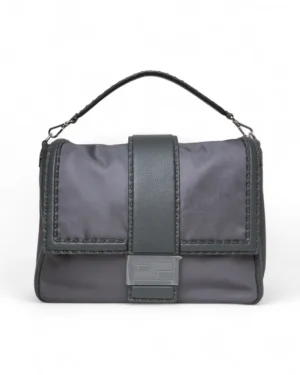 Fendi Flap Baguette Maxi Large Selleria Nylon Grigia