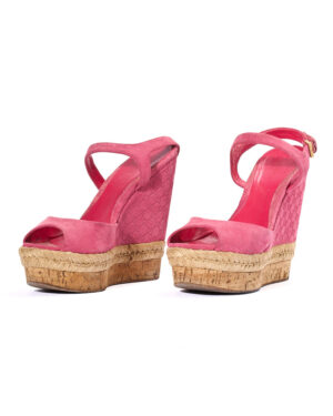 Gucci Sandalo Zeppa Guccissima Camoscio Fucsia