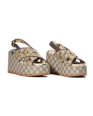 Gucci Sandalo Plateau GG Supreme Marrone