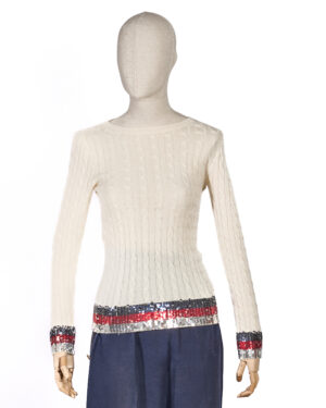 Gucci Maglione Treccia Paillettes Panna