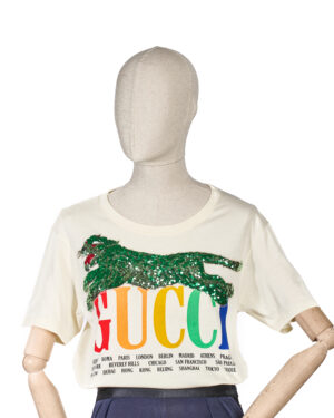 Gucci T-Shirt Tiger Paillettes Crema