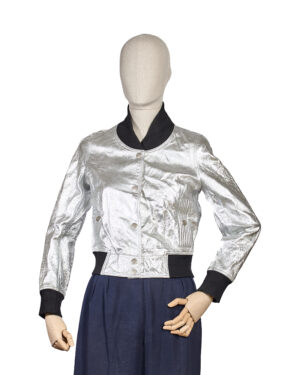 Chanel Bomber CC Logo Leather Silver
