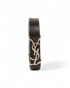 Saint Laurent Bracciale YSL Logo Pelle Nero