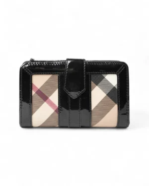 Burberry Portafoglio Clio Check Vernice Nero