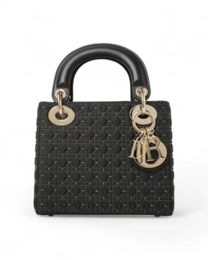 Dior Lady Mini Microcannage Tessuto Laminato Nero