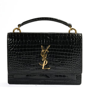 Saint Laurent Sunset Wallet Chain Small Cocco Nera