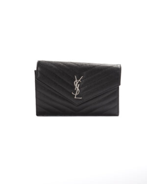 Saint Laurent Cassandre Chain Wallet Granulata Nera