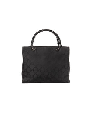 Gucci Vintage Tote Square Bamboo Medium Nylon Nero