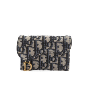 Dior Portacarte Bloom Saddle Jacquard Oblique Blu
