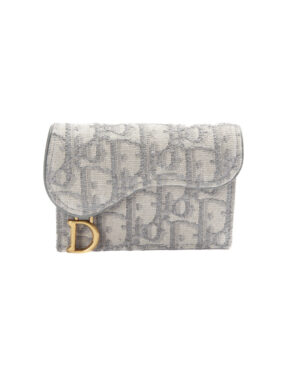 Dior Portacarte Bloom Saddle Jacquard Oblique Grigio