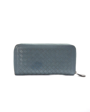 Bottega Veneta Portafoglio Zip Intreccio Azzurro