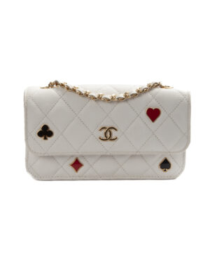 Chanel Phone Holder Mini Casino Poker Caviar Bianca
