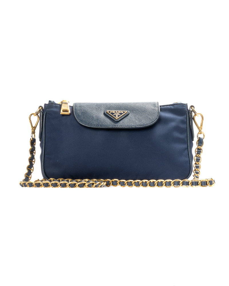 Prada Pochette Chain Small Nylon Blu