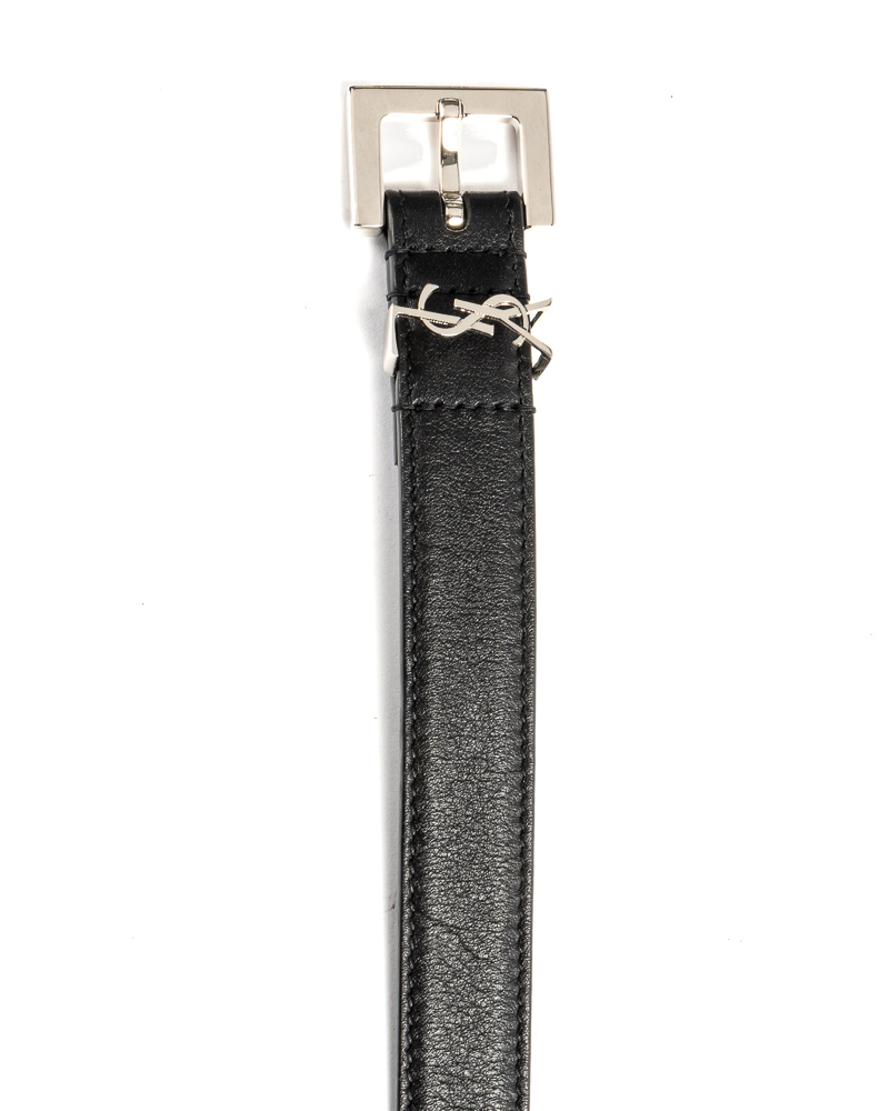 Saint Laurent Cintura Cassandre Slim Nera Argento
