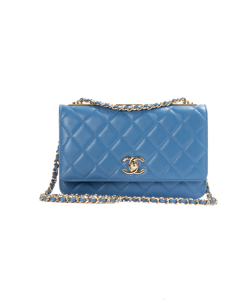 Chanel Trendy CC Wallet On Chain Trapuntata Azzurra