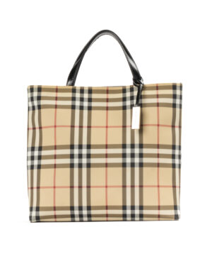 Burberry Tote Vertical Medium Check Beige Nera