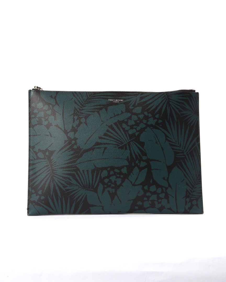 Saint Laurent Clutch Zip Jungle Granulata Nera Verde