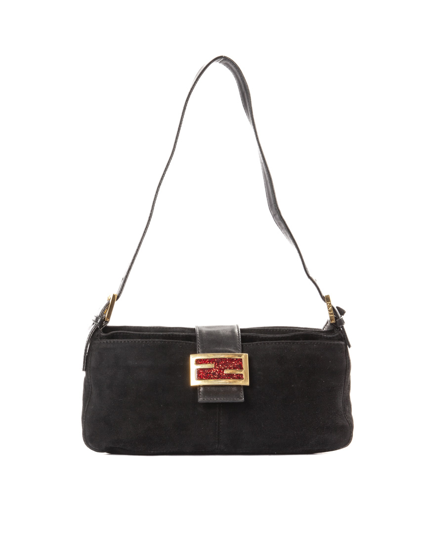Fendi Baguette Small Camoscio Glitter Nero