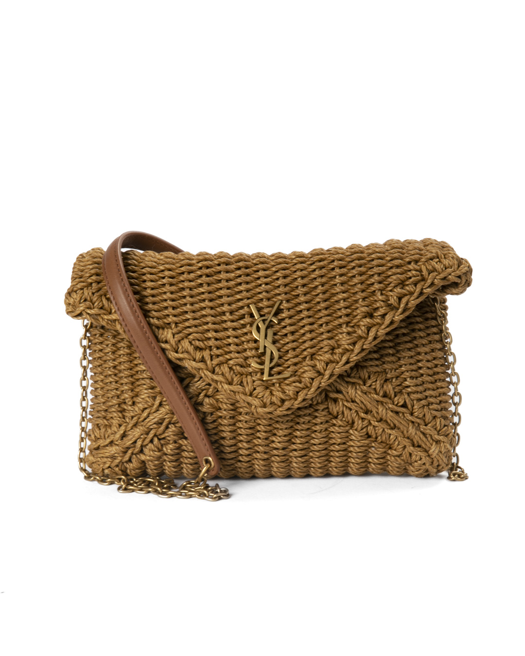 Saint Laurent Cassandre Envelope Mini Rafia Beige