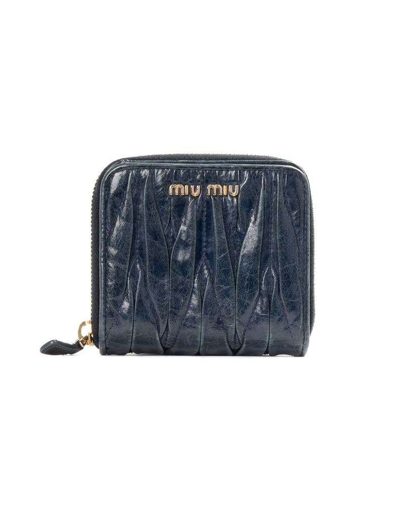Miu Miu Portafoglio Compatto Groffato Blu