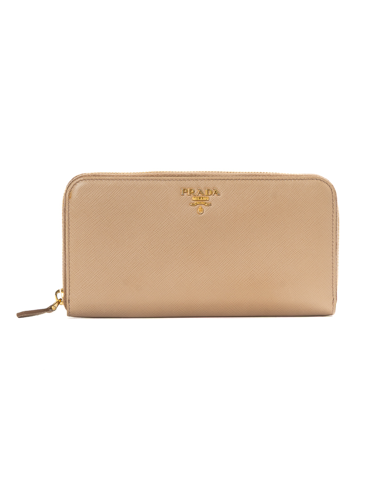 Prada Portafoglio Zip Saffiano Beige