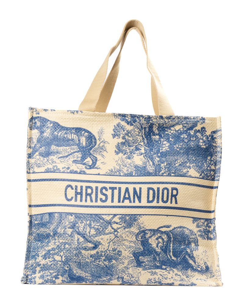 Dior Tote Toile De Jouy Rafia Blu