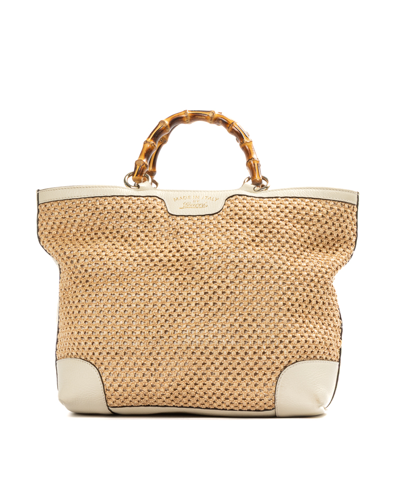 Gucci Shopper Bamboo Medium Rafia Beige