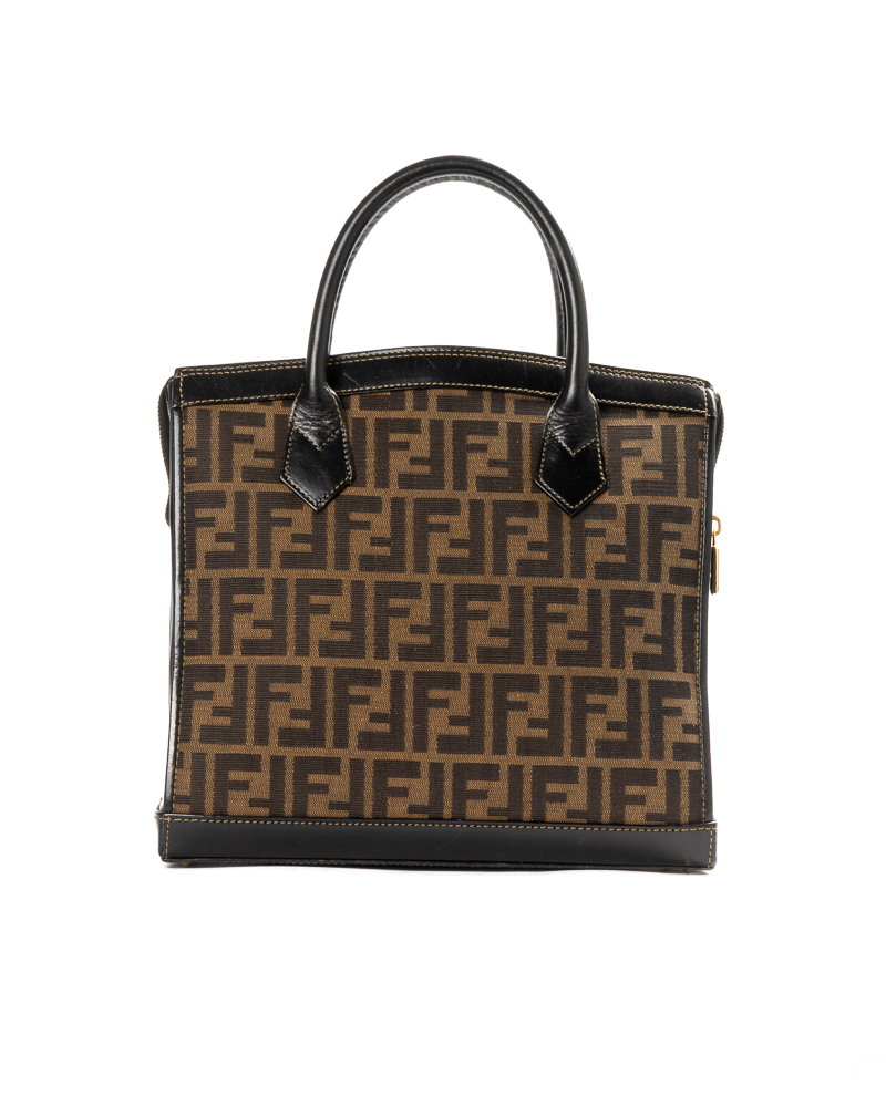 Fendi Tote Square Vintage Small FF Logomania Marrone