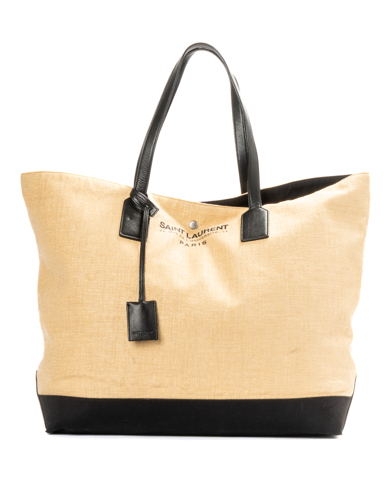 Saint Laurent Shopper Rive Gauche Large Rafia Nera
