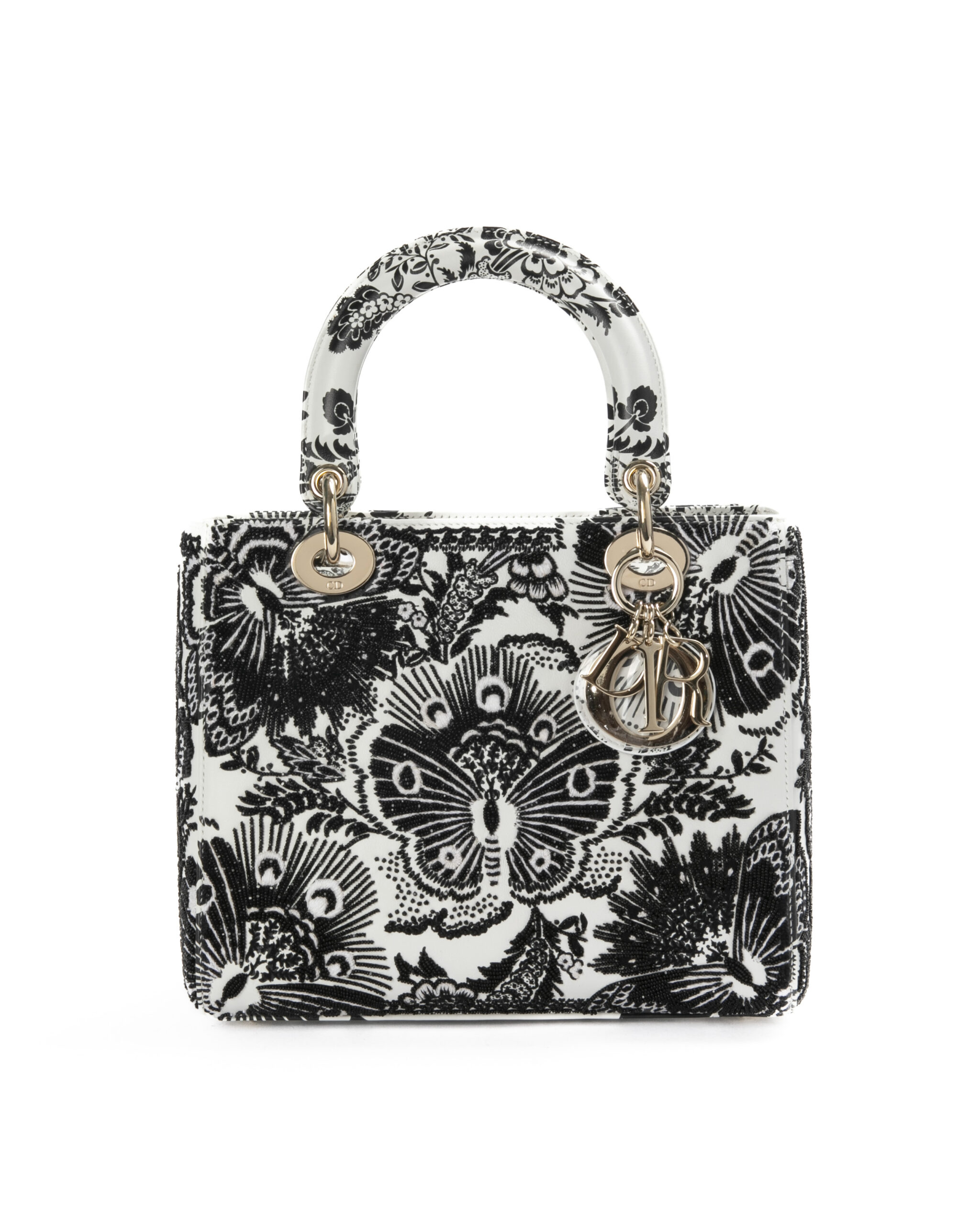 Dior Lady Medium Butterfly Ricami Bicolor Bianco