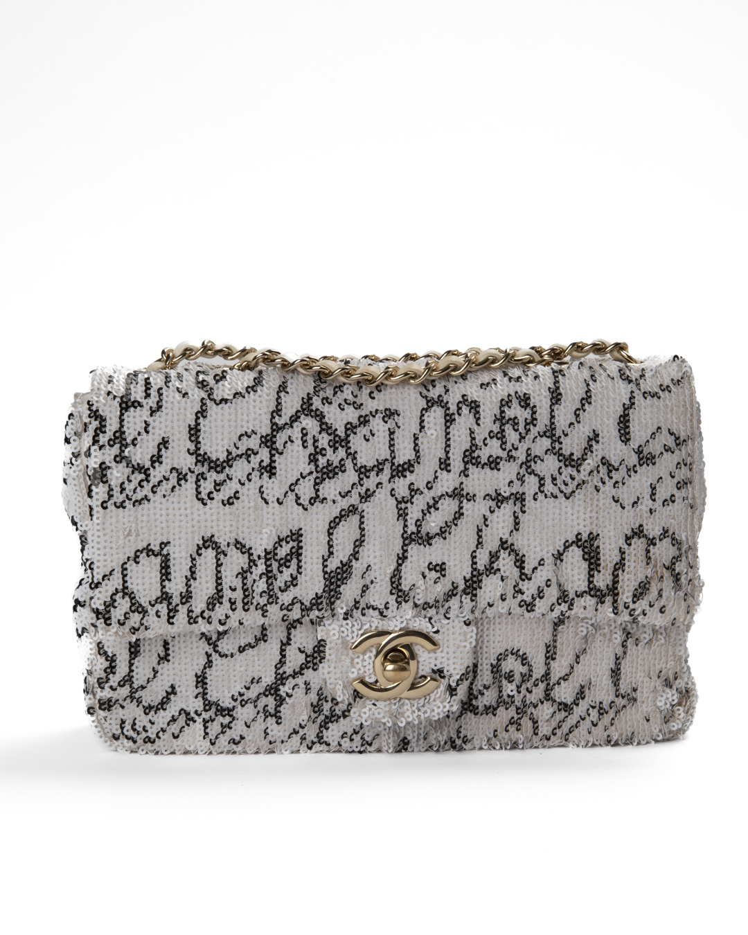 Chanel 23 Timeless Pailettes Logo Bianco