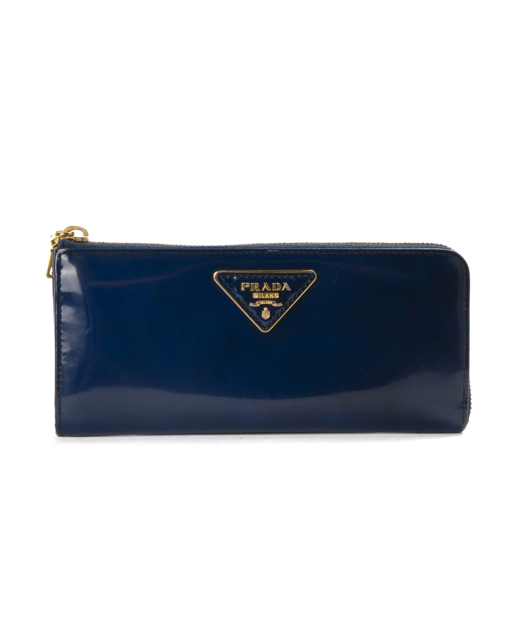 Prada Portafoglio Zip Vernice Blu