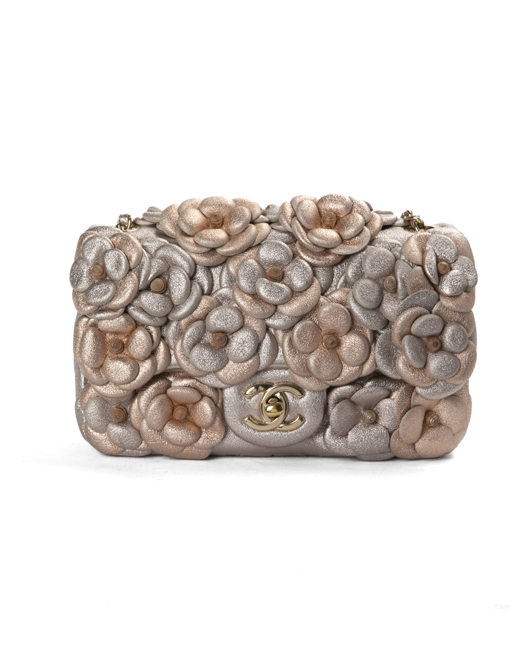 Chanel Mini Rectangular Camelia Metallizzata Rosa