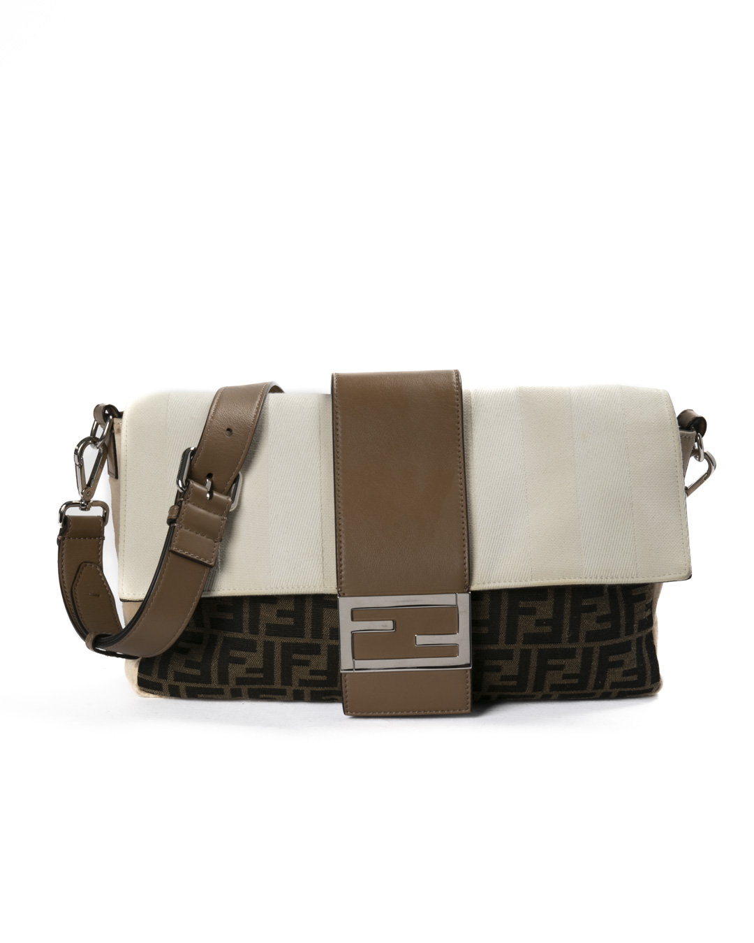 Fendi Baguette Large Bicolor FF Logomania Beige