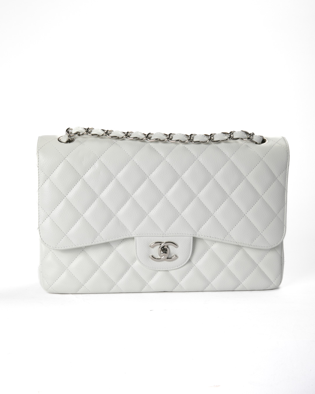 Chanel Jumbo Timeless Double Flap Caviar Bianco
