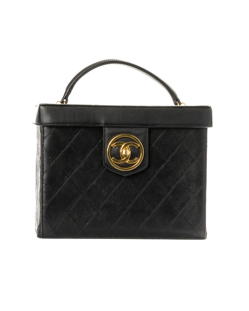 Chanel Vintage Vanity Case Small Big Logo Nero