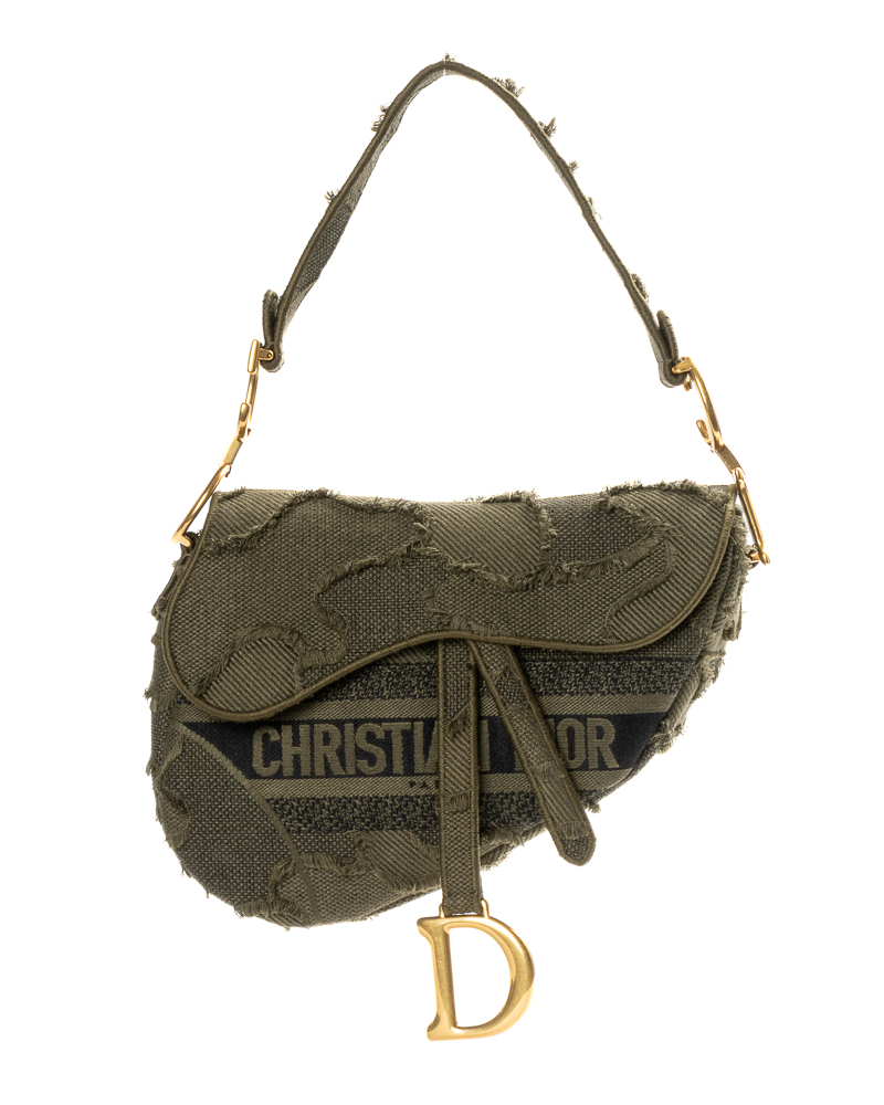 Dior Saddle Strap Medium Tela Mimetica Verde