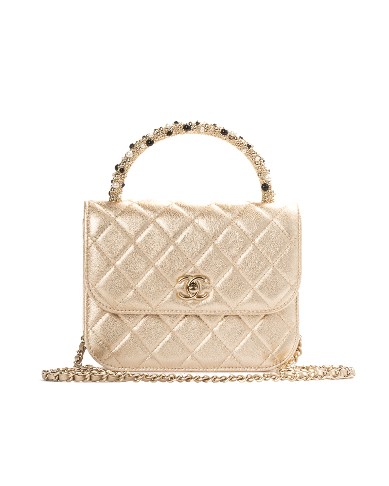 Chanel Pochette Chain Handle Pearl Metallizzata Oro