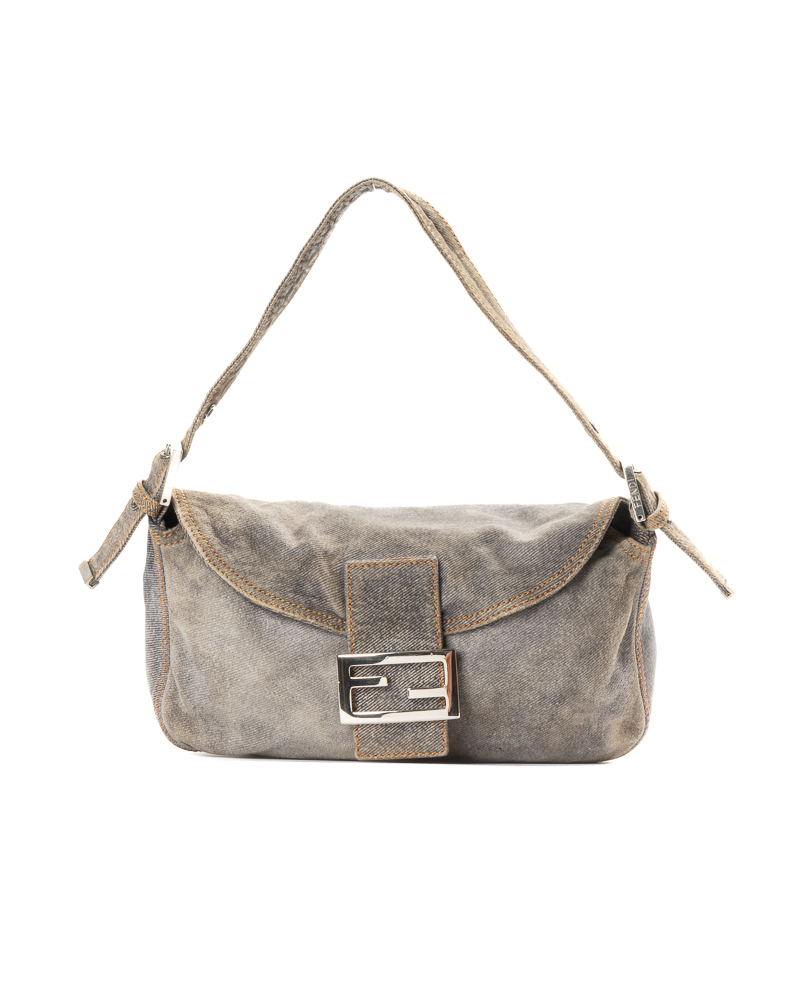 Fendi Baguette Hobo Small Denim Grigio