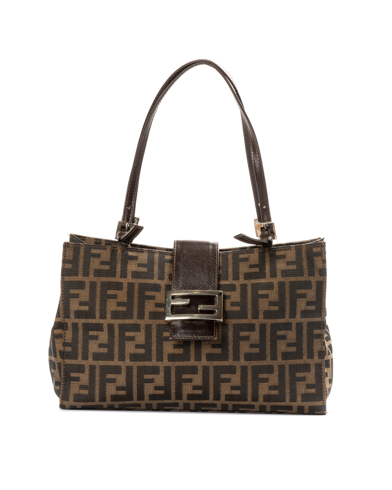 Fendi Tote Square Small FF Logomania Marrone
