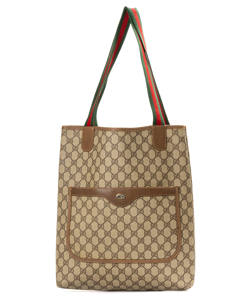 Gucci Tote Vertical Web Vintage GG Supreme Marrone