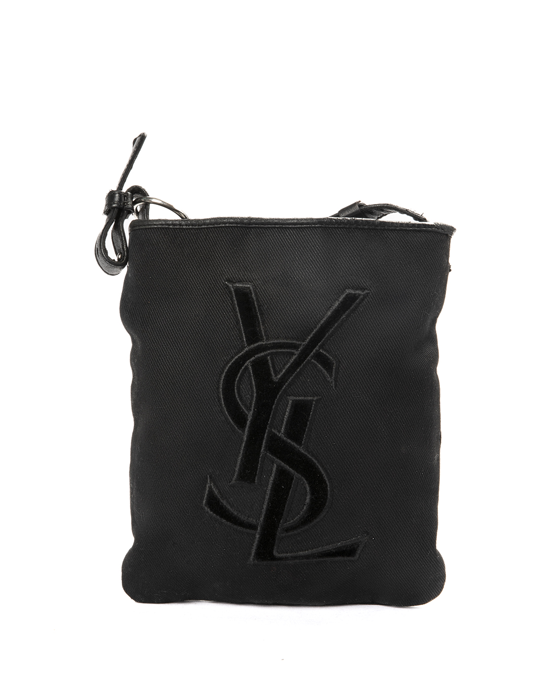 Yves Saint Laurent Tracolla Logo Vintage Tessuto Nero